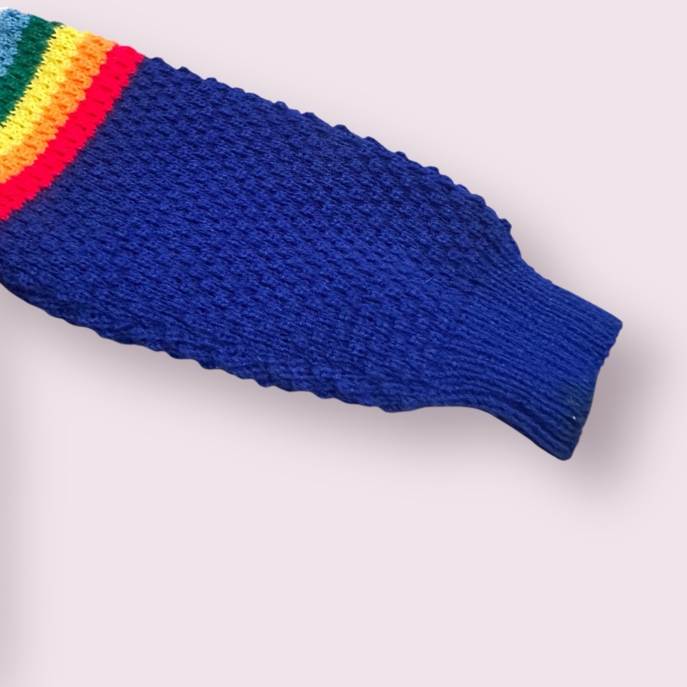 Vintage Baby Blue Rainbow Colorful Hooded Knit Cardigan Sweater Sz 18 Mon - Picture 4 of 10